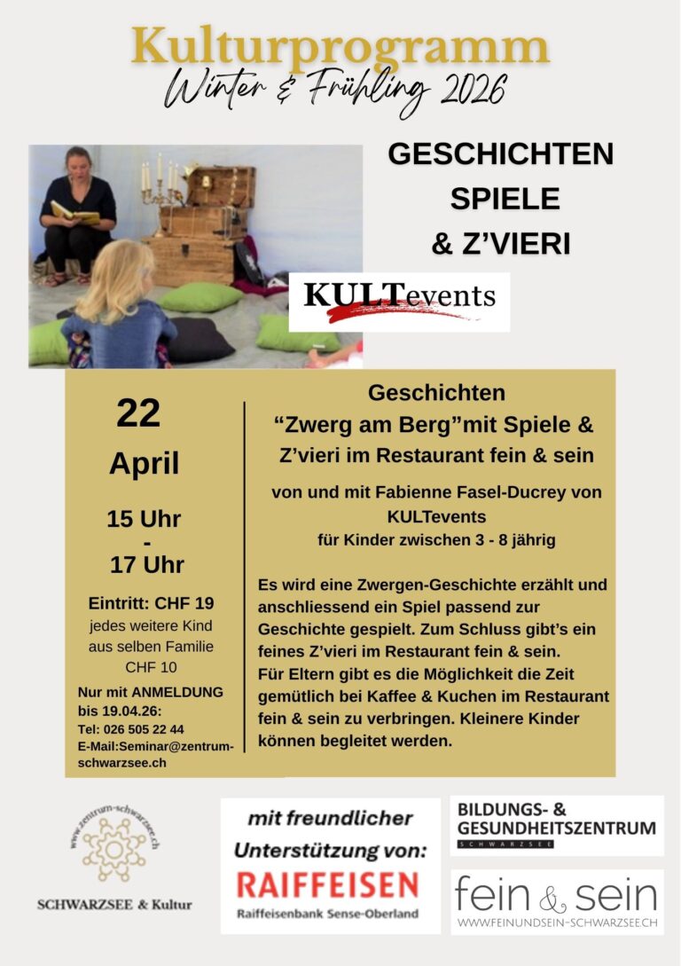 Événement pour enfants – Contes et jeux avec KultEvents – Fabienne Fasel-Ducrey – et délicieux goûter au restaurant fein & sein