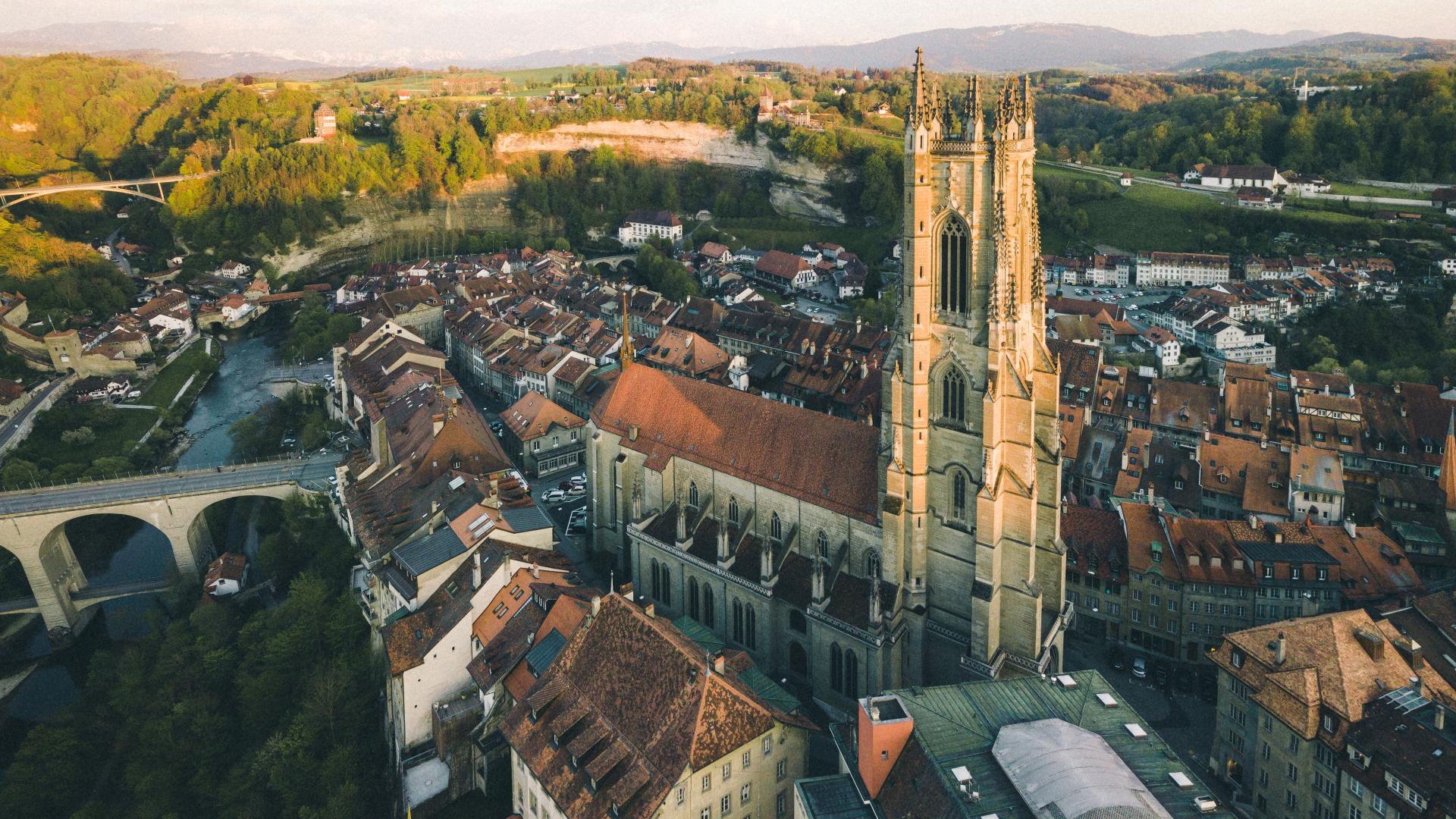 St. Nicholas Cathedral and its tower in Fribourg/Freiburg